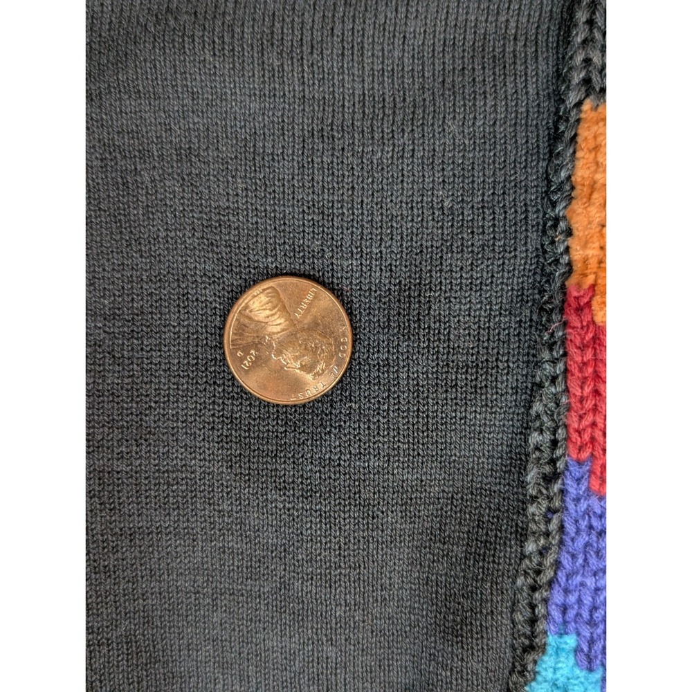 Silk & Cotton Lightweight Sweater LG Knit Chevron Crocheted Rainbow Pride Black - Picture 8 of 14